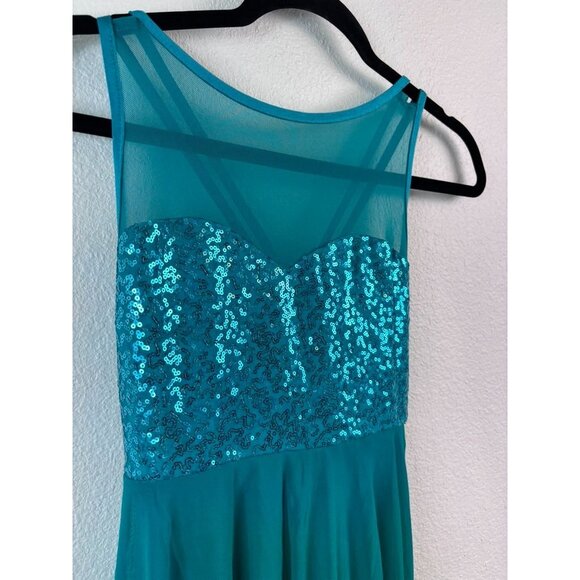 iEFiEL women's adult medium teal green sequin skirted leotard dance wear soloist - Picture 1 of 6